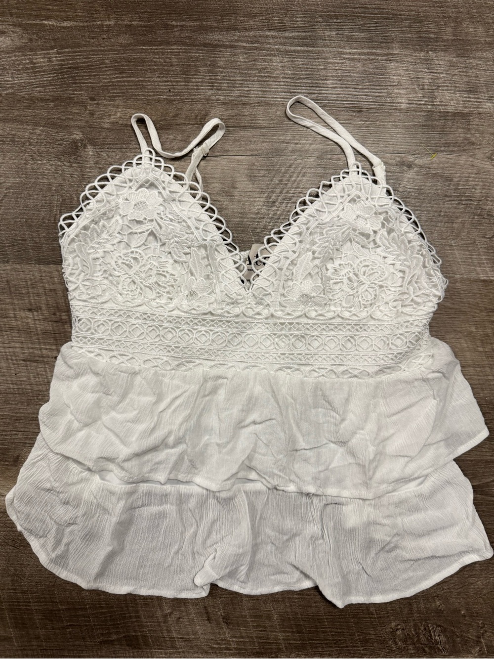 A.t.a.p. White Crocheted Babydoll Top Size XL